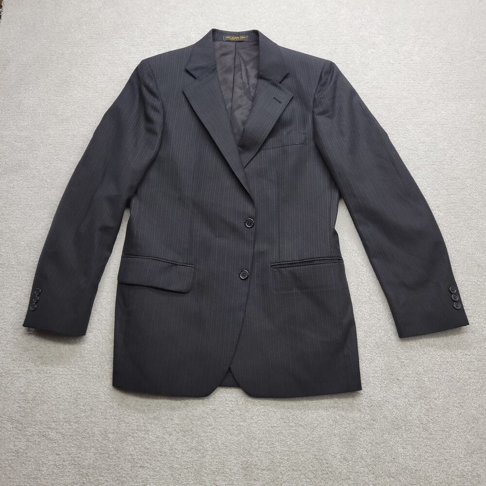 Adams Row Wool Blend Black Pinstripe Blazer Sport Coat Jacket Mens 40R USA